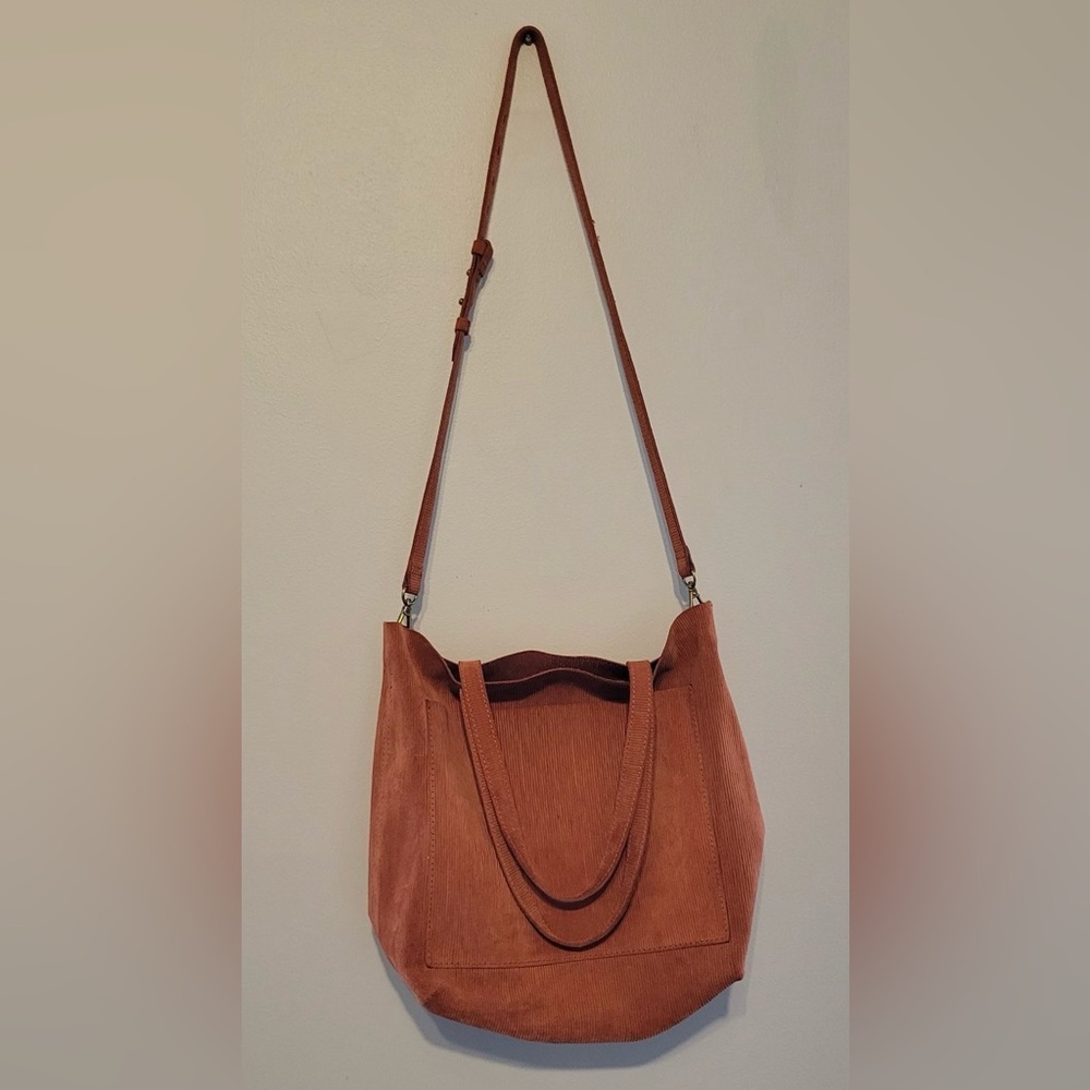 Madewell Medium Transport Tote Russet Corduroy Suede Italian Leather Sold Out - Picture 3 of 9